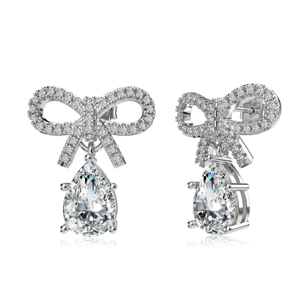 Exquisite S925 Silver Pink Teardrop Bow Earrings β Fashionable & Elegant Women's Jewelry
