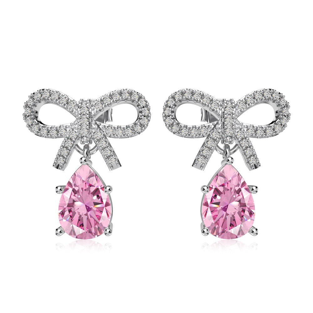 Exquisite S925 Silver Pink Teardrop Bow Earrings β Fashionable & Elegant Women's Jewelry