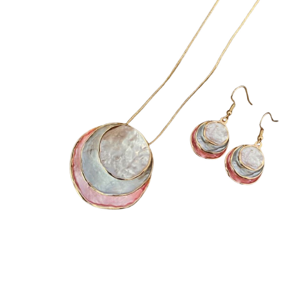 Colorful Oil Painting Design Three-Layer Ring Hollow Pendant Set with Earrings & Necklace