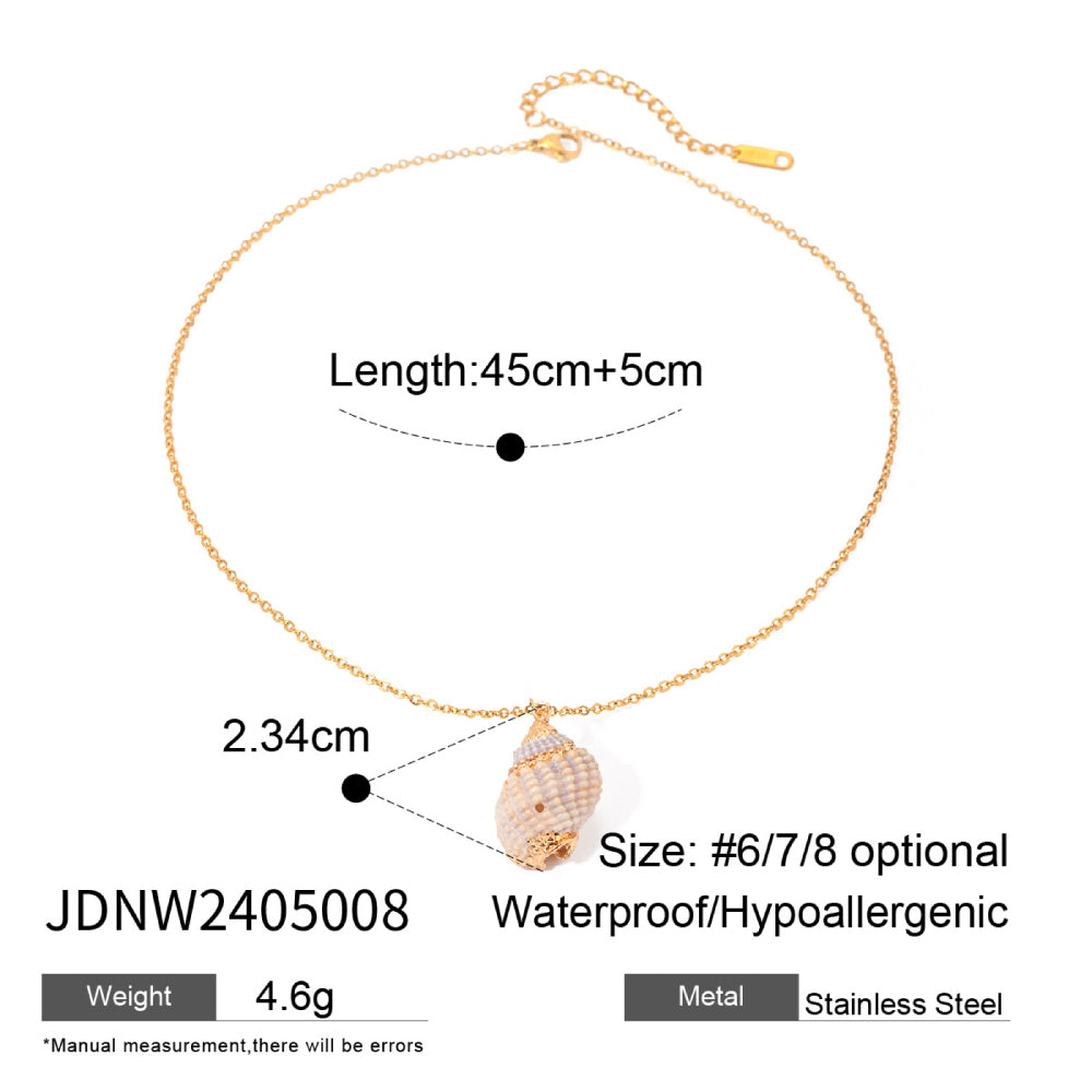 18K Gold Stainless Steel Thin Chain Necklace with Conch Shell Pendant