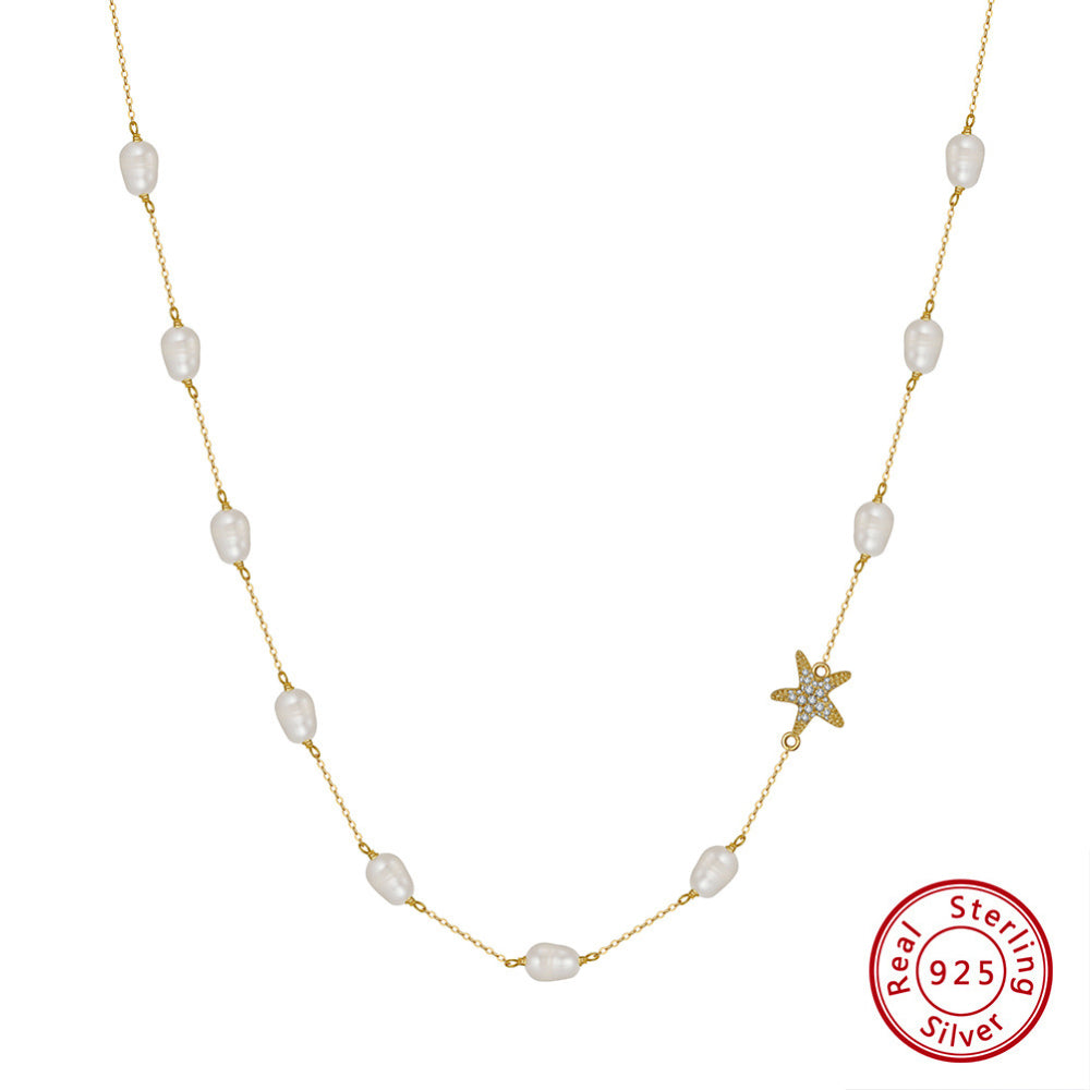 Sterling Silver Freshwater Pearl Starfish Necklace - Beach Fashion Jewelry for Women's Parties