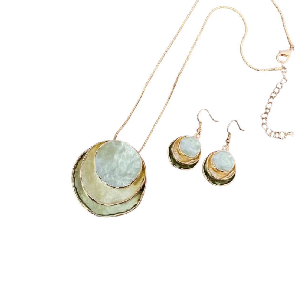 Colorful Oil Painting Design Three-Layer Ring Hollow Pendant Set with Earrings & Necklace
