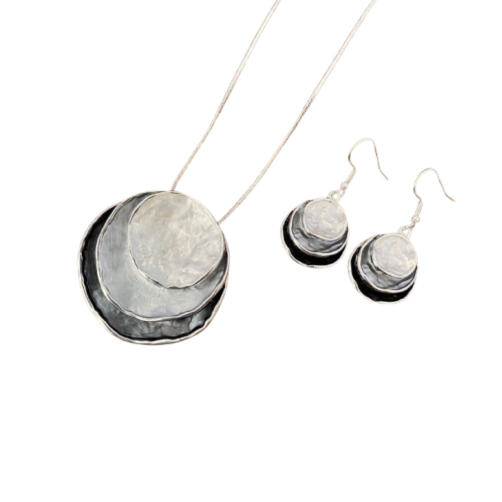 Colorful Oil Painting Design Three-Layer Ring Hollow Pendant Set with Earrings & Necklace