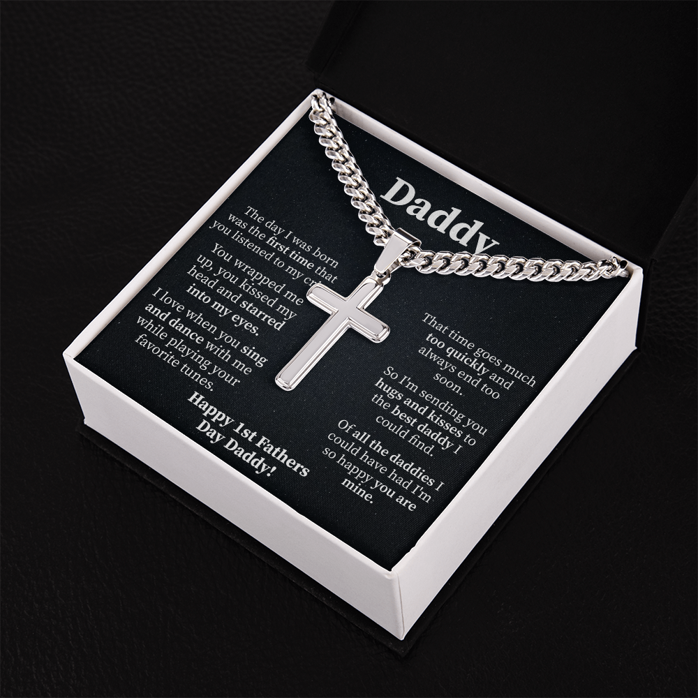Daddy Cuban Link Chain with Engraved Artisan Cross