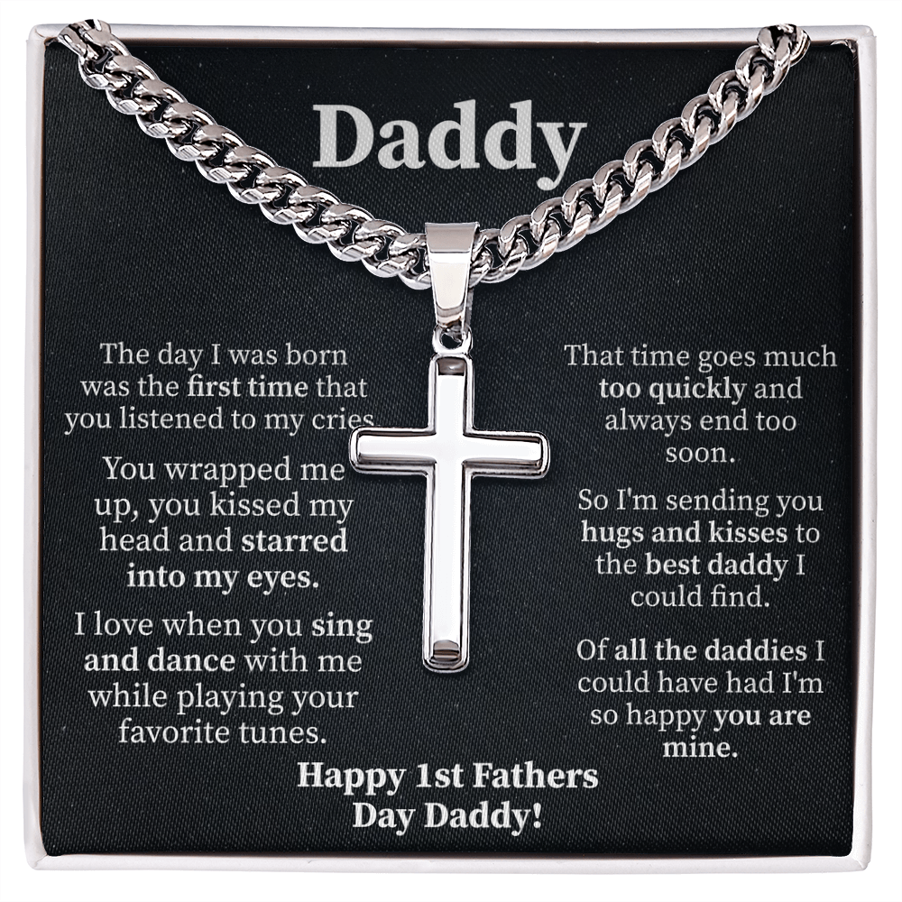 Daddy Cuban Link Chain with Engraved Artisan Cross