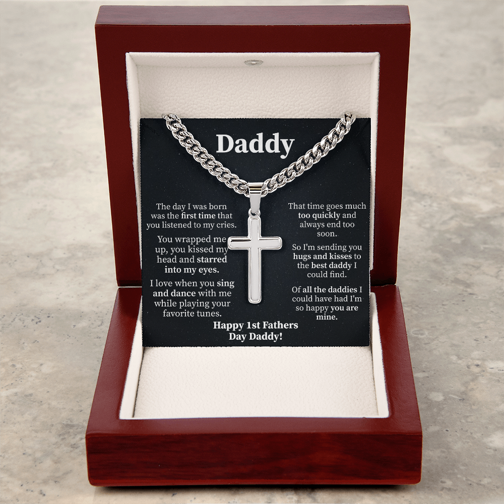 Daddy Cuban Link Chain with Engraved Artisan Cross