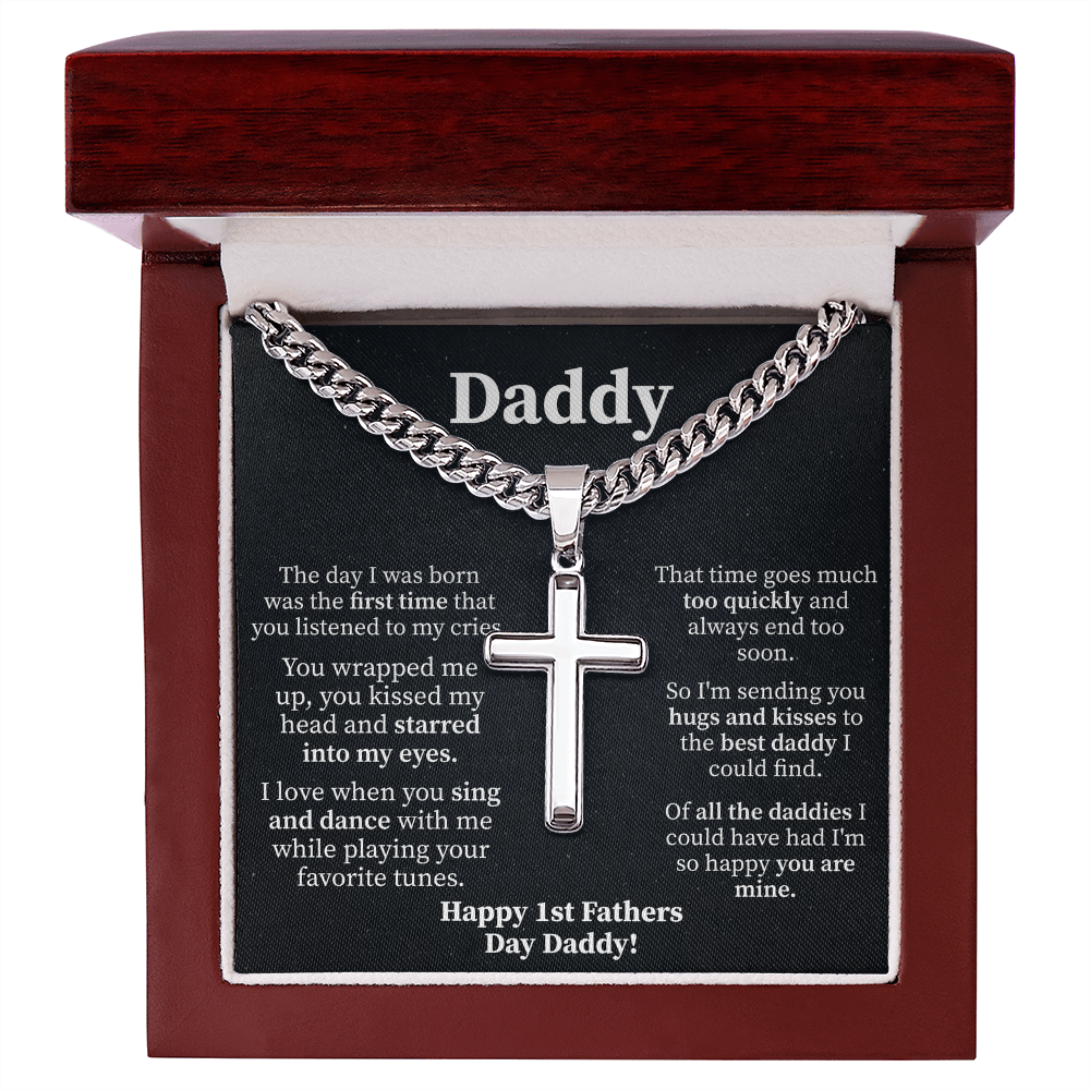 Daddy Cuban Link Chain with Engraved Artisan Cross