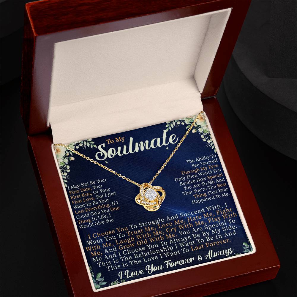 To My Soulmate Love Knot Necklace – Romantic Gift for Her – Anniversary, Valentine's Day, or Birthday Jewelry