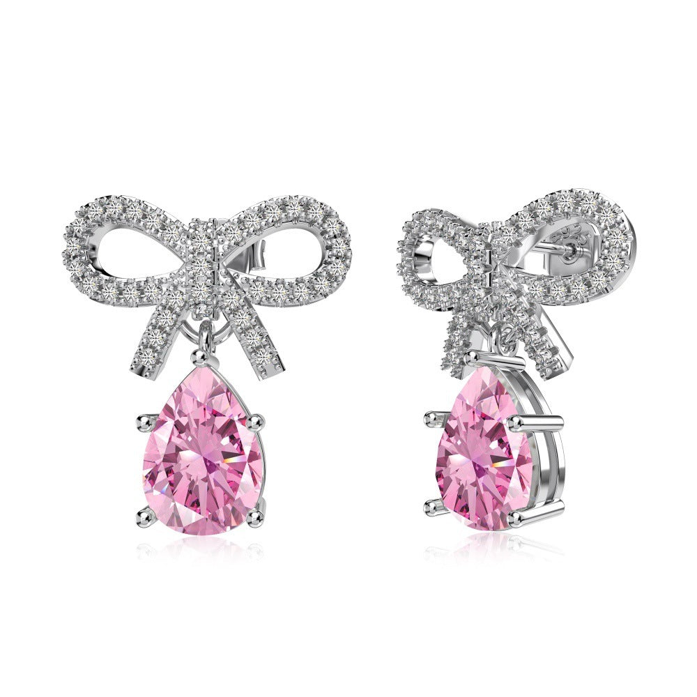 Exquisite S925 Silver Pink Teardrop Bow Earrings β Fashionable & Elegant Women's Jewelry