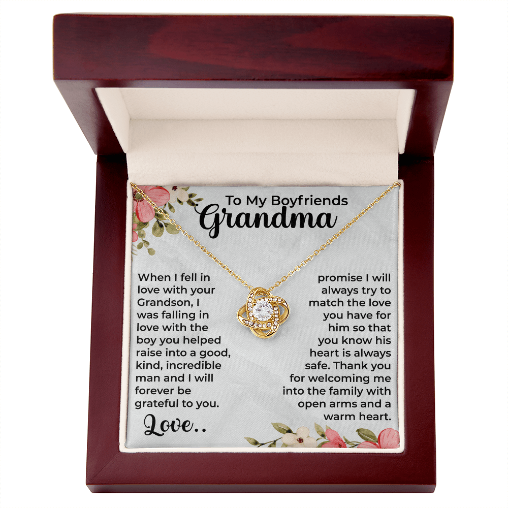 necklace gift for grandma displayed with a heartfelt message card