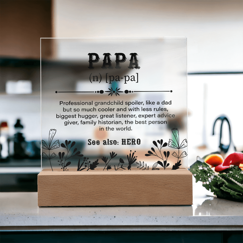 Papa Definition Acrylic Square Plaque - Fathers day gifts - Beauty Belliss