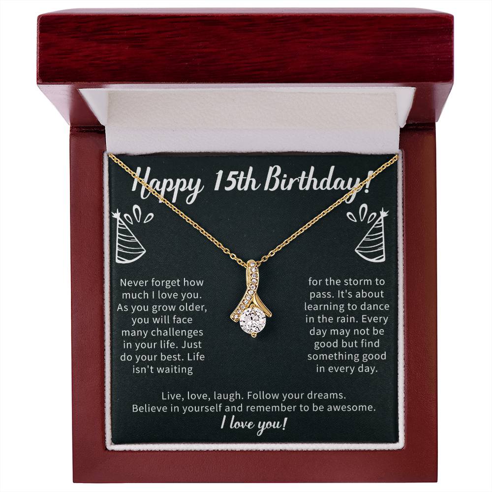 emotional gifting moment featuring a Giftsignature necklace for a 15-year-old girl