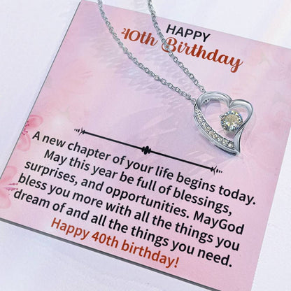 close up of forever love pendant for 40th birthday keepsake