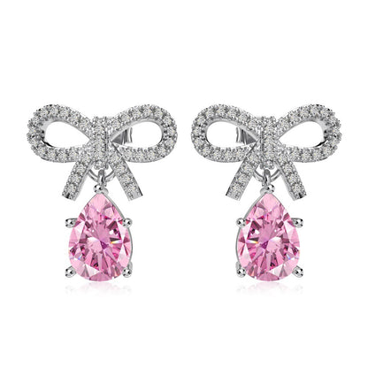 Exquisite S925 Silver Pink Teardrop Bow Earrings – Fashionable & Elegant Women's Jewelry