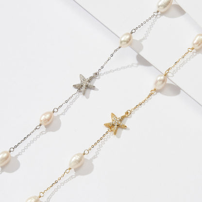Sterling Silver Freshwater Pearl Starfish Necklace - Beach Fashion Jewelry for Women's Parties