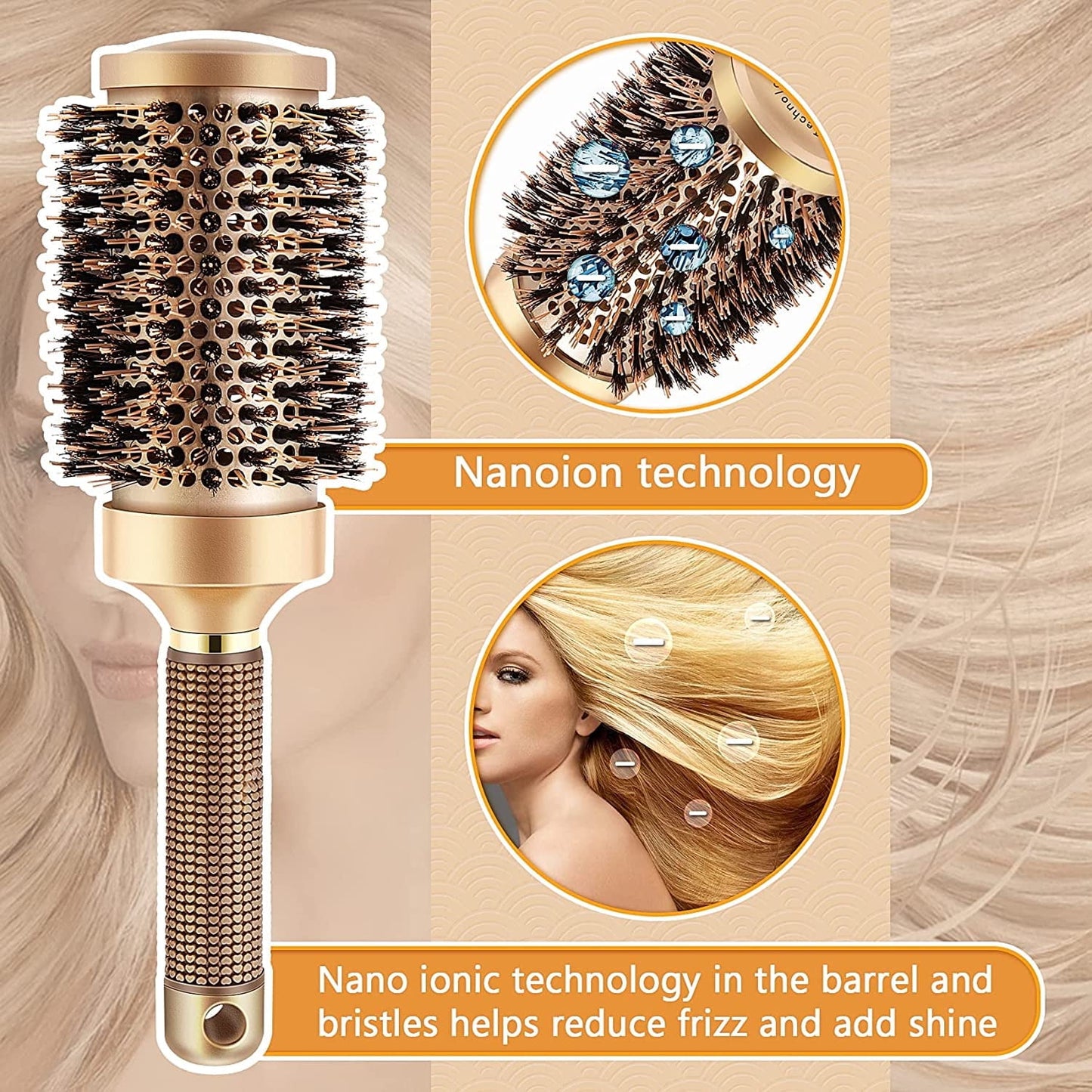 Kosmiko Boar Wet Bristle Round Hair Brush, Ceramic Ionic Salon Pro Comb Styling scalp Hairbrush Ideal for All Hair Types for Men and Women