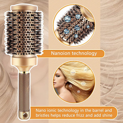Kosmiko Boar Wet Bristle Round Hair Brush, Ceramic Ionic Salon Pro Comb Styling scalp Hairbrush Ideal for All Hair Types for Men and Women