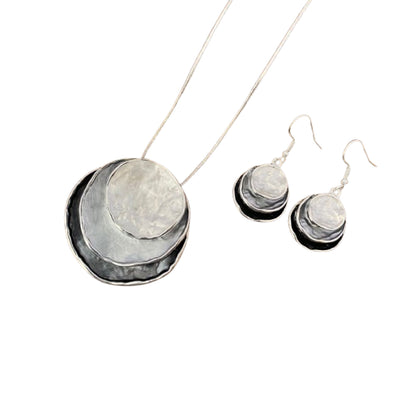 Colorful Oil Painting Design Three-Layer Ring Hollow Pendant Set with Earrings & Necklace