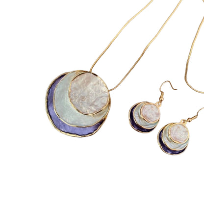Colorful Oil Painting Design Three-Layer Ring Hollow Pendant Set with Earrings & Necklace