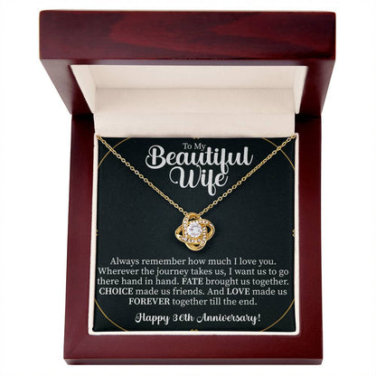 love knot necklace displayed as a heartfelt anniversary keepsake for couples