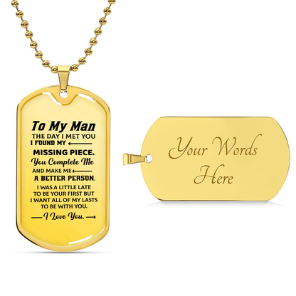 To my man Luxury Graphic Dog Tag Necklace