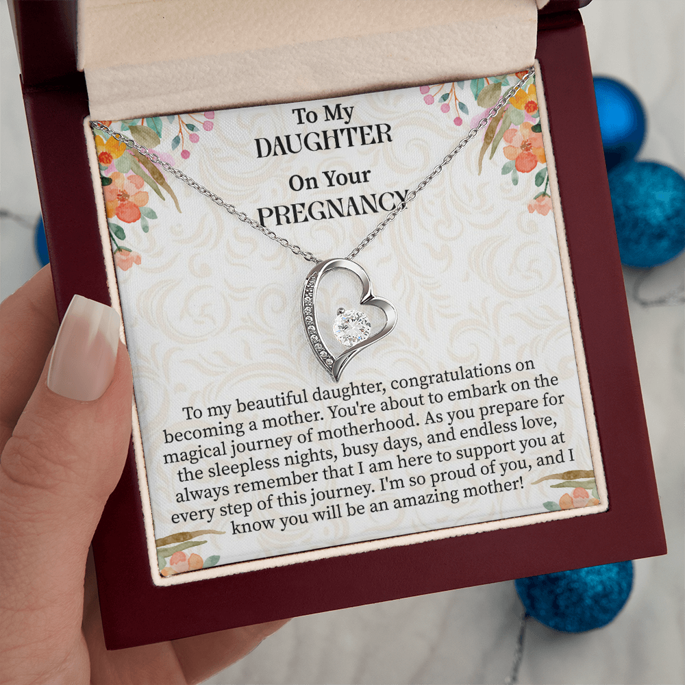 To My Daughter on Your Pregnancy Forever Love Necklace – Meaningful Mom-to-Be Gift – Pregnancy Announcement Jewelry with Message Card