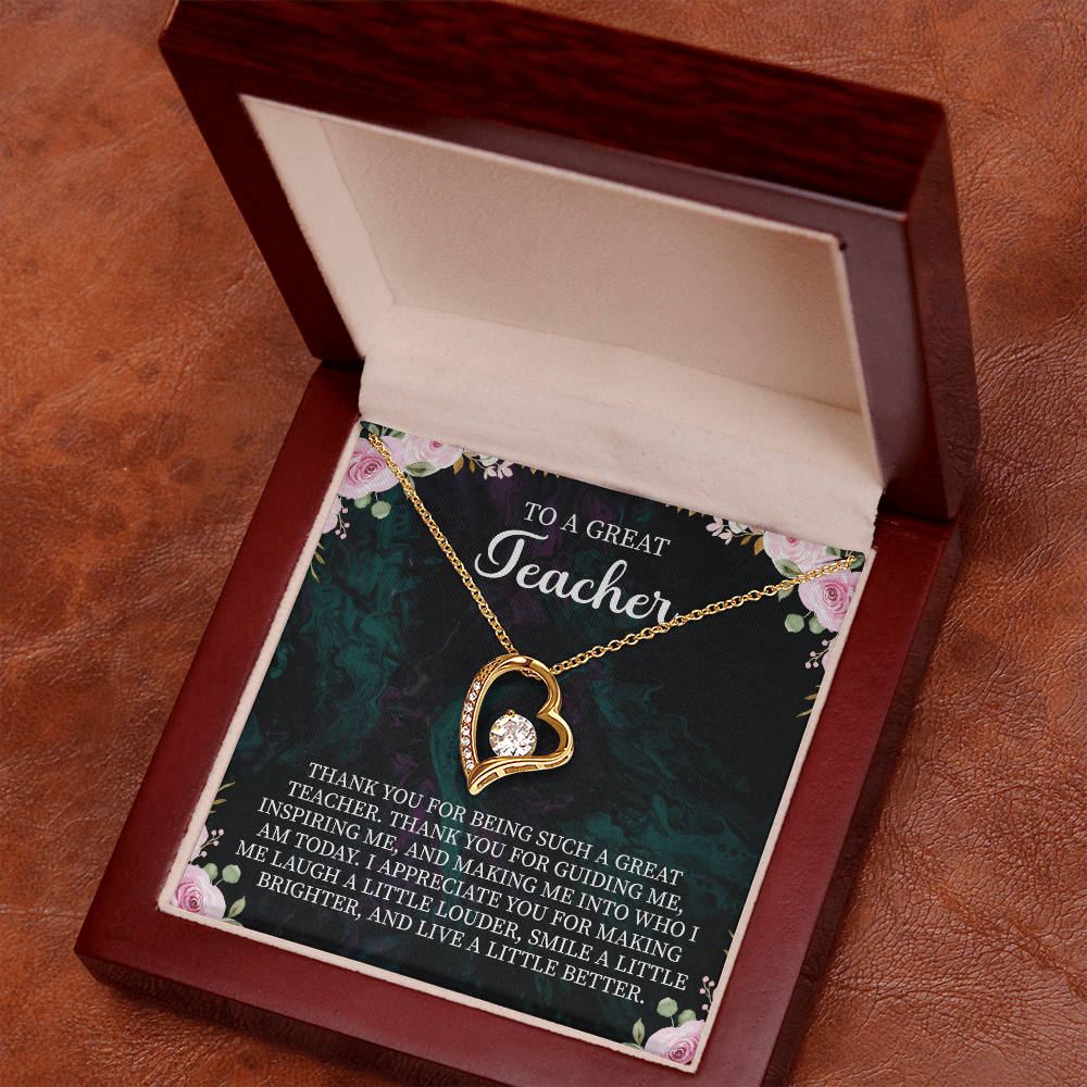 To a Great Teacher Forever Love Necklace – Teacher Appreciation Gift – Meaningful Jewelry with Message Card for Teacher Thank You