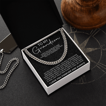 To my Grandson necklace - Cuban Chain Necklace, Gift For Grandson, Grandson Gifts From Grandparents, Grandson Gifts From Grandma And Grandpa, Grandson Birthday Cards For Men, Grandson Christmas Gifts
