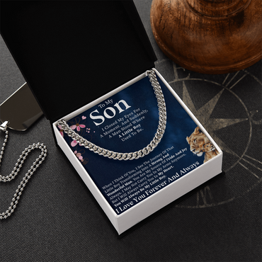 To My Son Cuban Link Chain, Meaningful Son Gift from Mom Dad, Mens Silver Chain Necklace, Son Birthday Gift, Graduation Gift for Him, Jewelry with Card