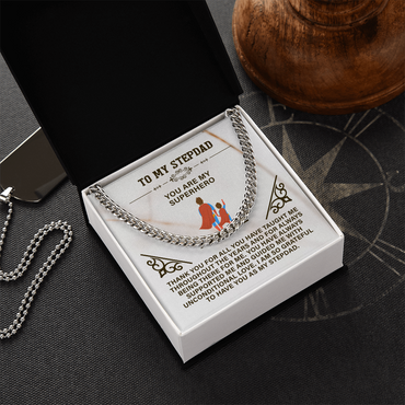 Amazing Step Dad, Thanks for putting up with my Mom - Cuban Link Chain Necklace | Father's Day Step Dad Gift | Birthday Gift for Step Dad | Bonus Dad Gift