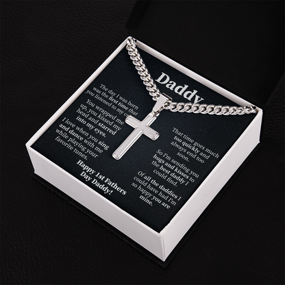 Daddy Cuban Link Chain with Engraved Artisan Cross