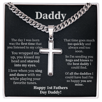 Daddy Cuban Link Chain with Engraved Artisan Cross