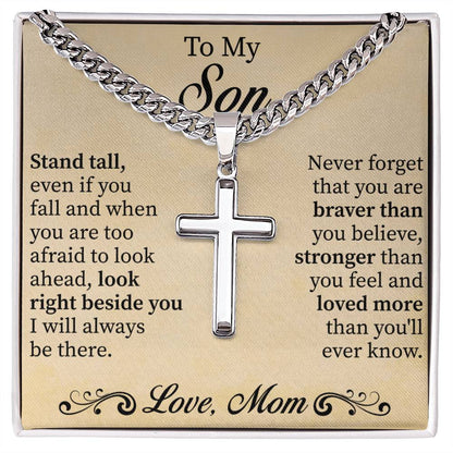 To my son Cuban Link Chain with Engraved Artisan Cross