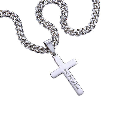 To my Dearest Grandson Cuban Link Chain with Engraved Artisan Cross