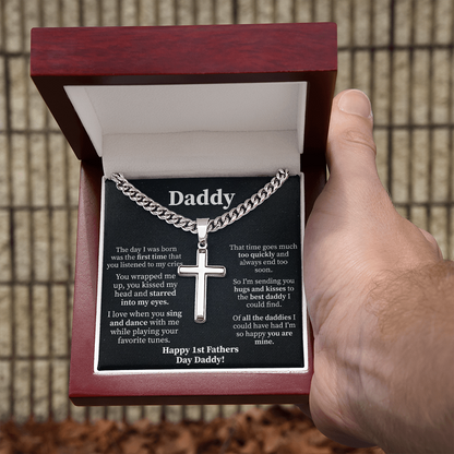 Daddy Cuban Link Chain with Engraved Artisan Cross