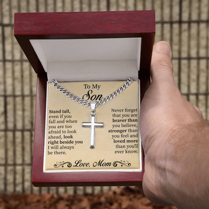 To my son Cuban Link Chain with Engraved Artisan Cross