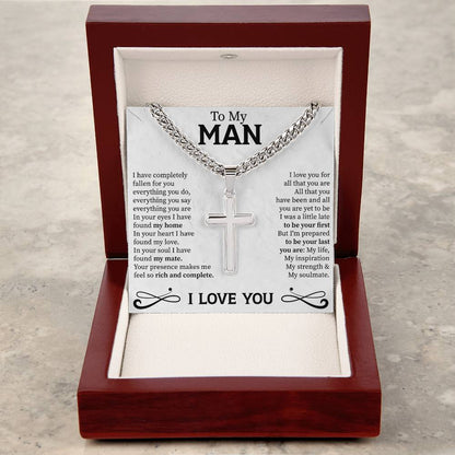 To my man Cuban Link Chain with Engraved Artisan Cross