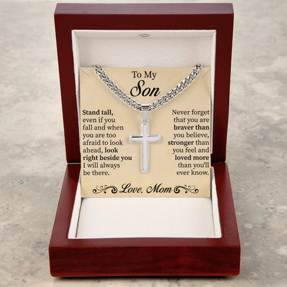 To my son Cuban Link Chain with Engraved Artisan Cross