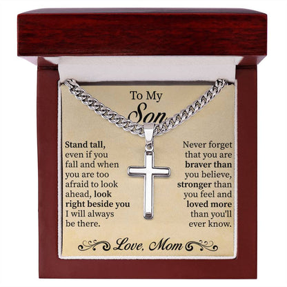 To my son Cuban Link Chain with Engraved Artisan Cross