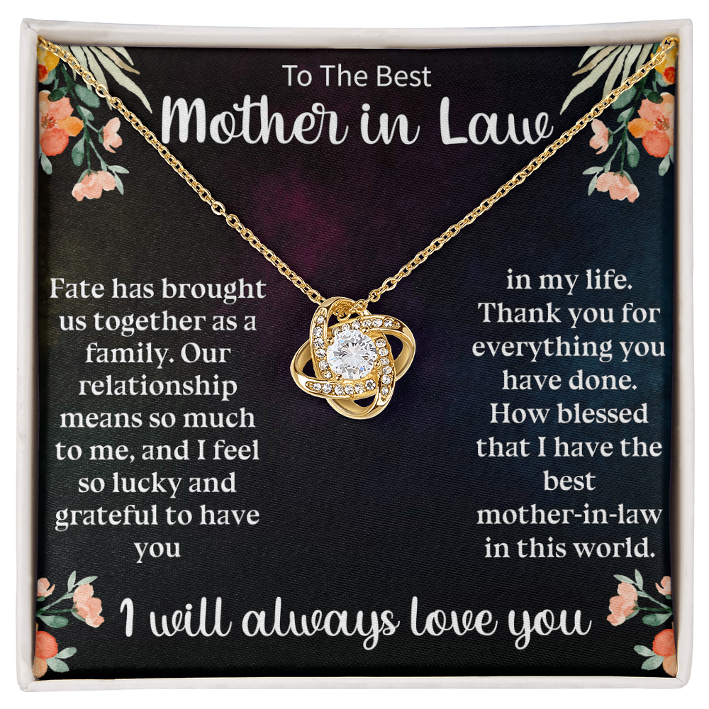 To the Best Mother-in-Law Love Knot Necklace – Meaningful Gift for Mother-in-Law – Sentimental Jewelry with Message Card