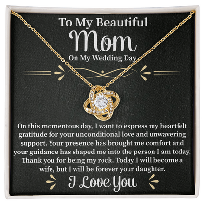 To My Beautiful Mom Love Knot Necklace – Mother Gift Necklace with Message Card – Meaningful Birthday or Christmas Gift for Mom