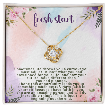 Fresh Start Love Knot Necklace – New Beginning Gift – Encouragement Jewelry with Inspirational Message Card
