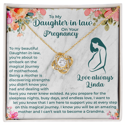 Pregnant Daughter-in-Law Love Knot Necklace - Message Card to Expecting Mom - Baby Shower Necklace for Mom-to-be Daughter-in-Law - Ready to Be Loved