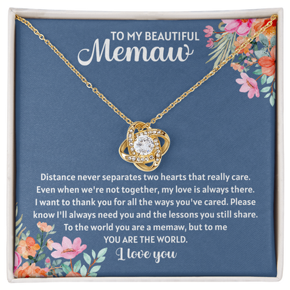 To my beautiful memaw Love Knot Necklace - The Perfect Gift for Your MeMaw - Necklace for Memaw, Memaw, Pendant, Granny Christmas Pendant, Grandmother