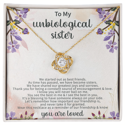 To My Unbiological Sister Love Knot Necklace – Soul Sister Gift – Meaningful Friendship Jewelry with Message Card