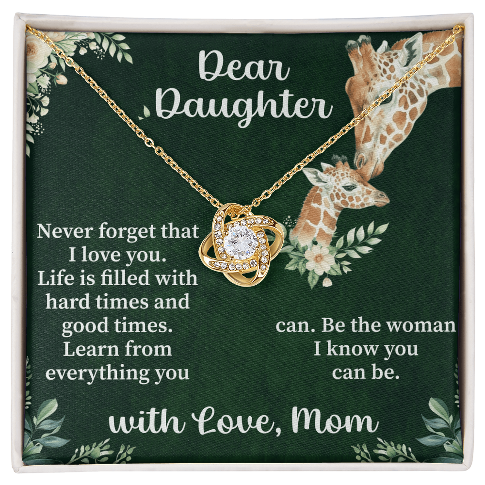 Dear Daughter Love Knot Necklace – Meaningful Gift from Mom or Dad – Sentimental Jewelry with Message Card