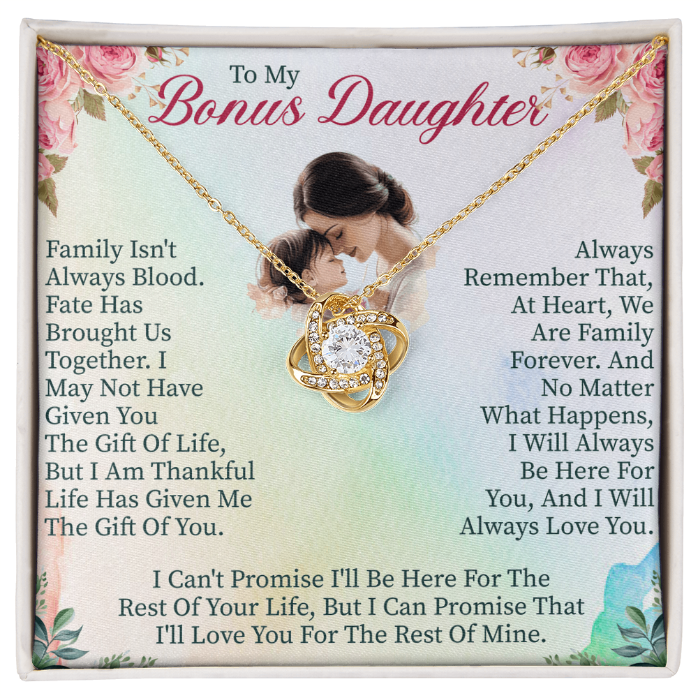 To My Bonus Daughter Love Knot Necklace – Meaningful Gift for Bonus Daughter – Sentimental Jewelry with Message Card