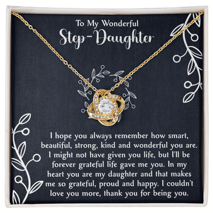 Love Knot Necklace for Step Daughter – Bonus Daughter Gift from Stepmom or Stepfather – Elegant Stepdaughter Jewelry with Message Card