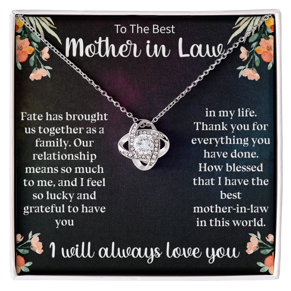 To the Best Mother-in-Law Love Knot Necklace – Meaningful Gift for Mother-in-Law – Sentimental Jewelry with Message Card