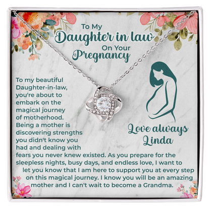 Pregnant Daughter-in-Law Love Knot Necklace - Message Card to Expecting Mom - Baby Shower Necklace for Mom-to-be Daughter-in-Law - Ready to Be Loved